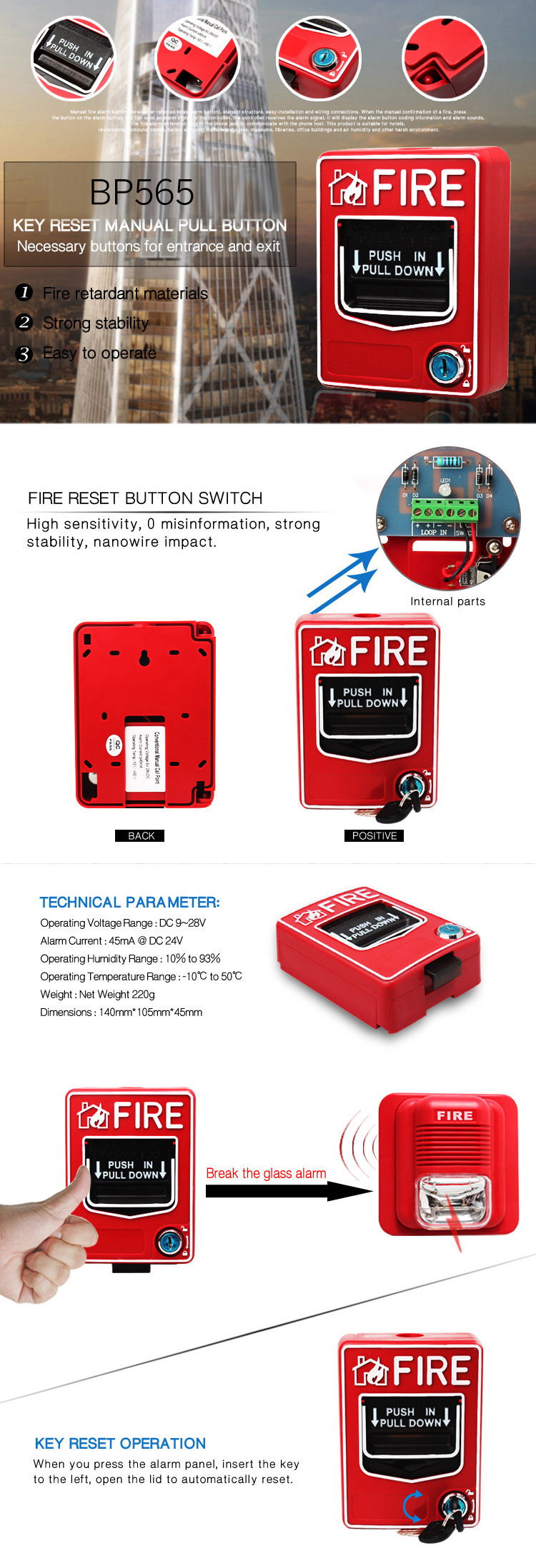 Manual call point for conventional fire systems